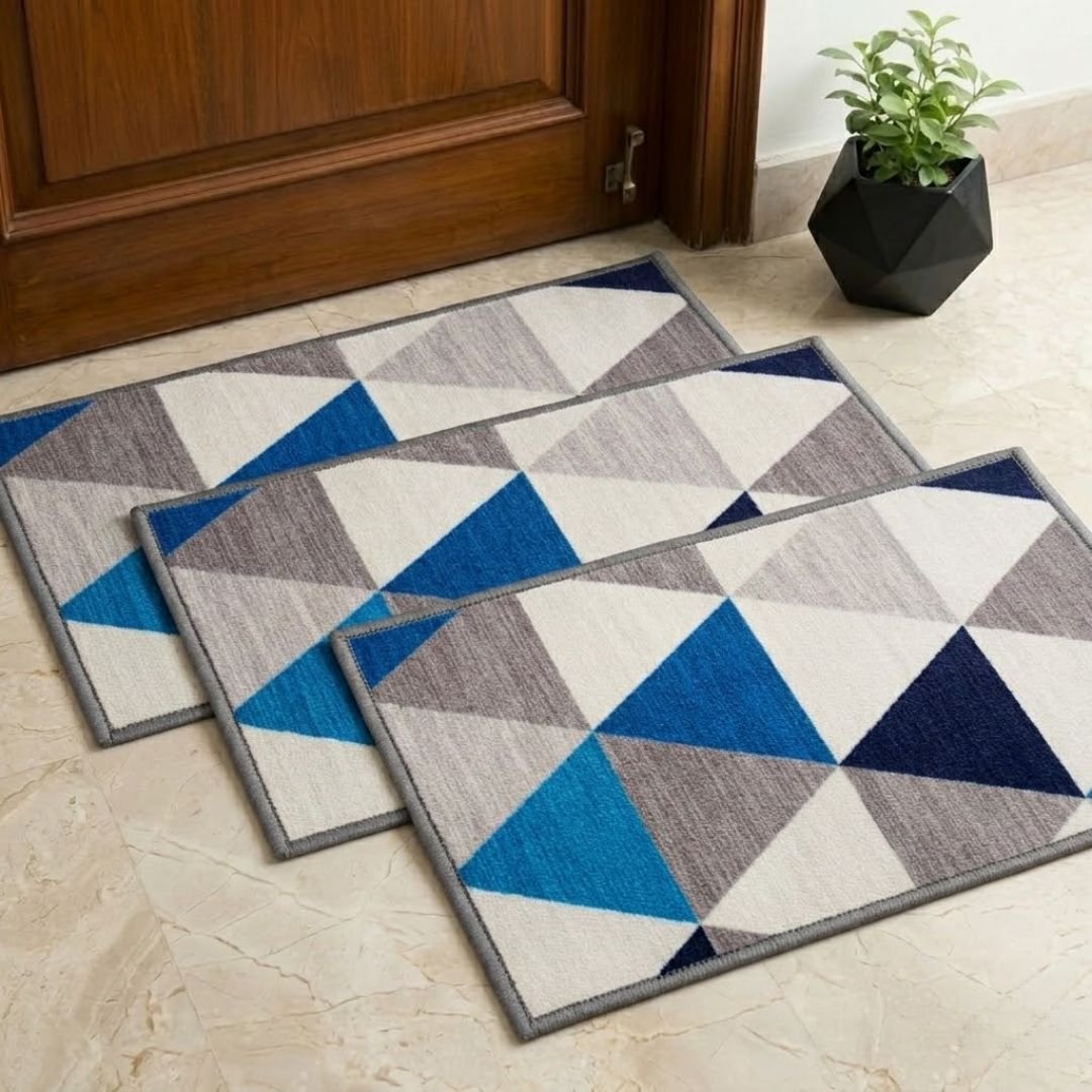 Angel Blue Premium Anti Slip Printed Door Mat Pack of 3 by Athom Living - Athom Living