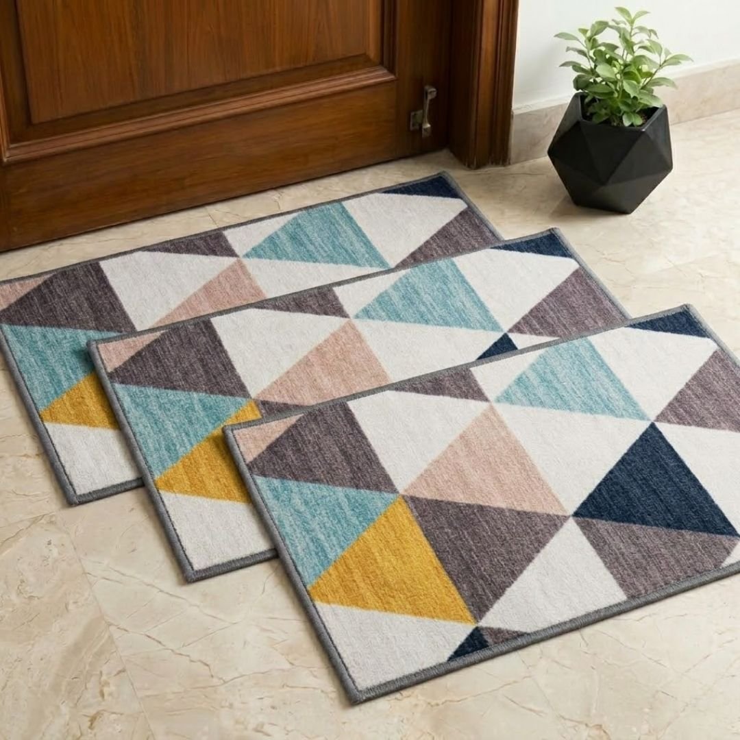 Angel Yellow Premium Anti Slip Printed Door Mat Pack of 3 by Athom Living - Athom Living