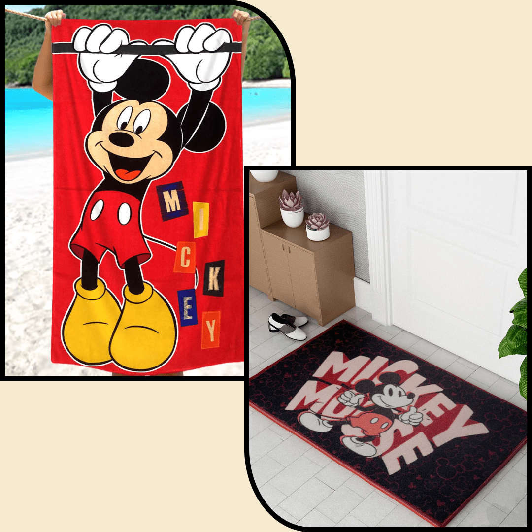 Athom Living Combo Pack of 2 Mickey Mouse Kids Bath Towel and Kids Doormat - Athom Living