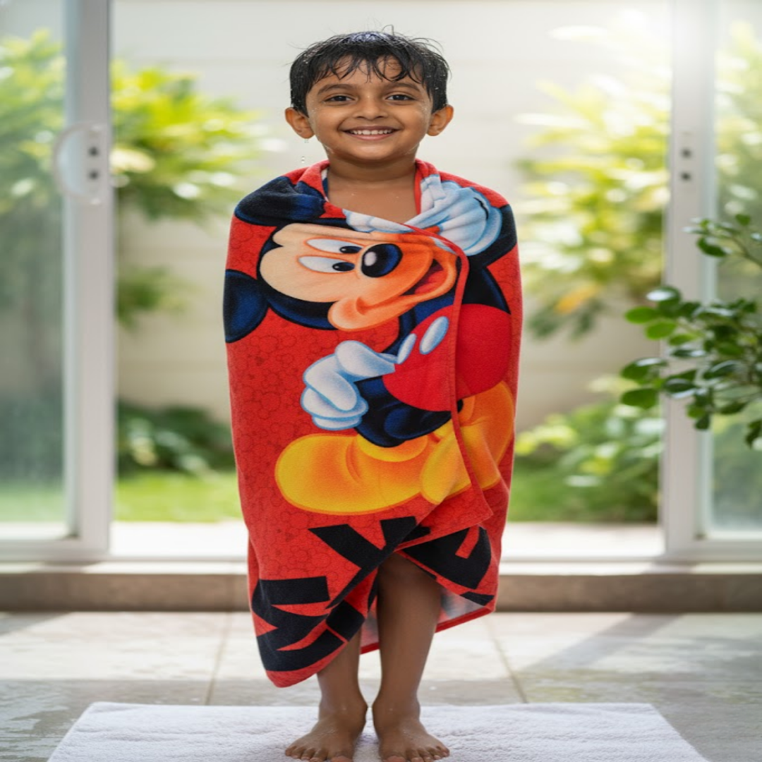 Athom Living Combo Pack of 2 Mickey Mouse Kids Bath Towel and Kids Doormat - Athom Living