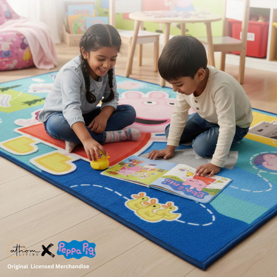 Athom Living Combo Pack of 2 Peppa Pig Kids Bath Towel and Kids Carpet - Athom Living