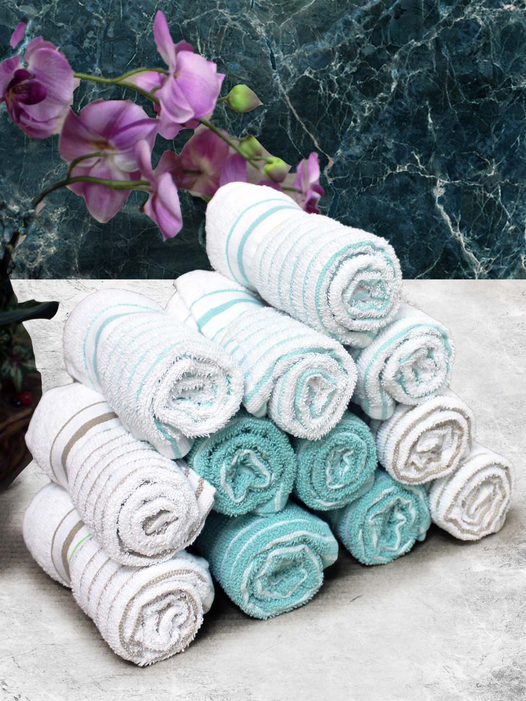 Athom Living Cotton Soft Hand Towel Set, Super Absorbent & Quick Dry 40x60 cm Pack of 12 - Athom Living