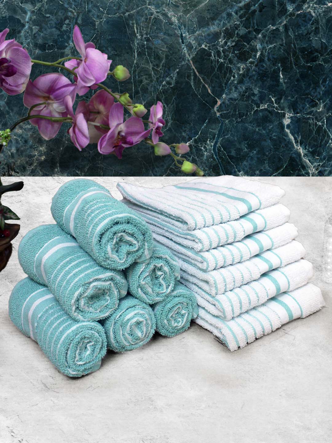 Athom Living Cotton Soft Hand Towel Set, Super Absorbent & Quick Dry 40x60 cm Pack of 12 - Athom Living