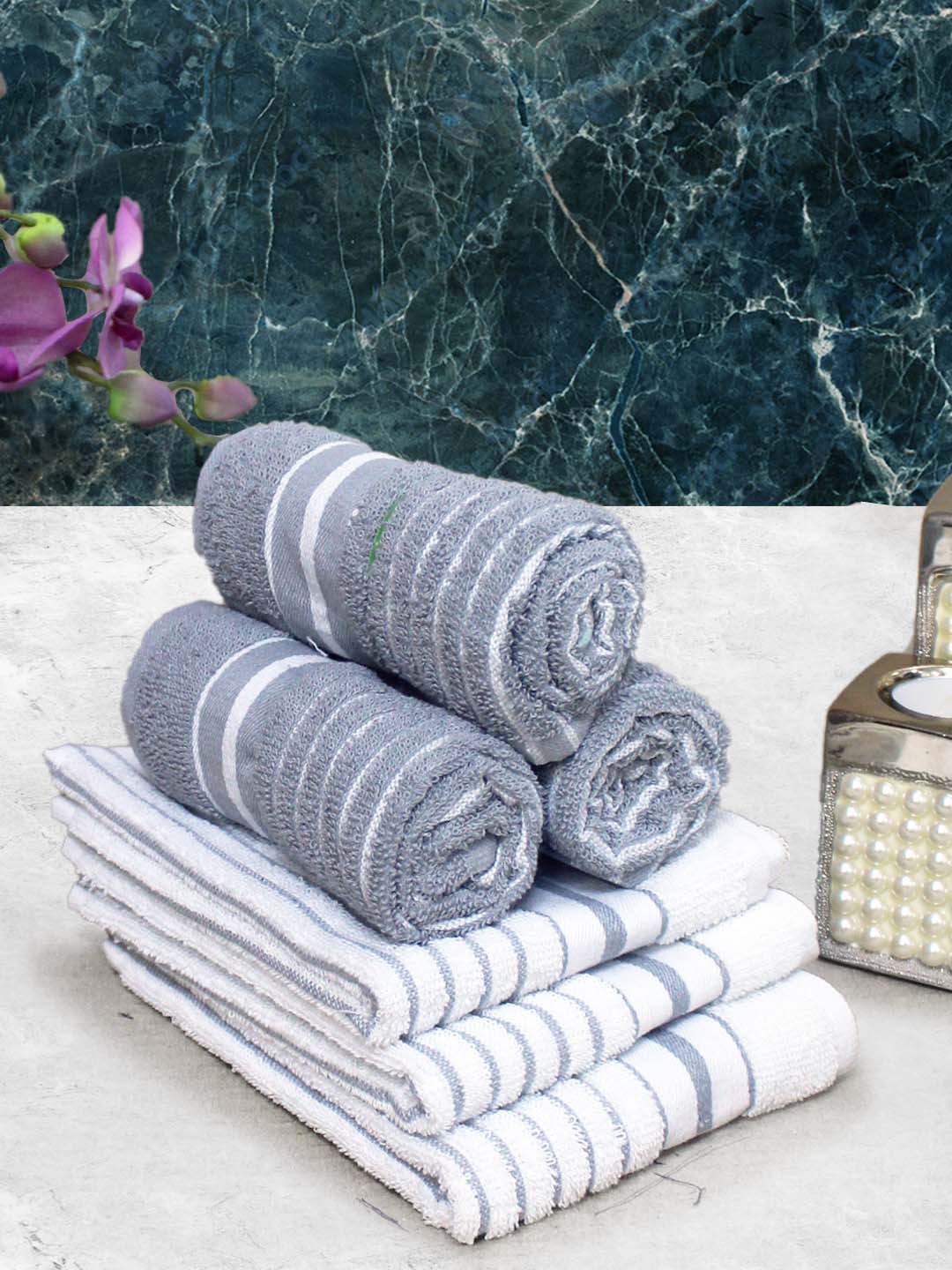 Athom Living Cotton Soft Hand Towel Set, Super Absorbent & Quick Dry 40x60 cm Pack of 6 - Athom Living