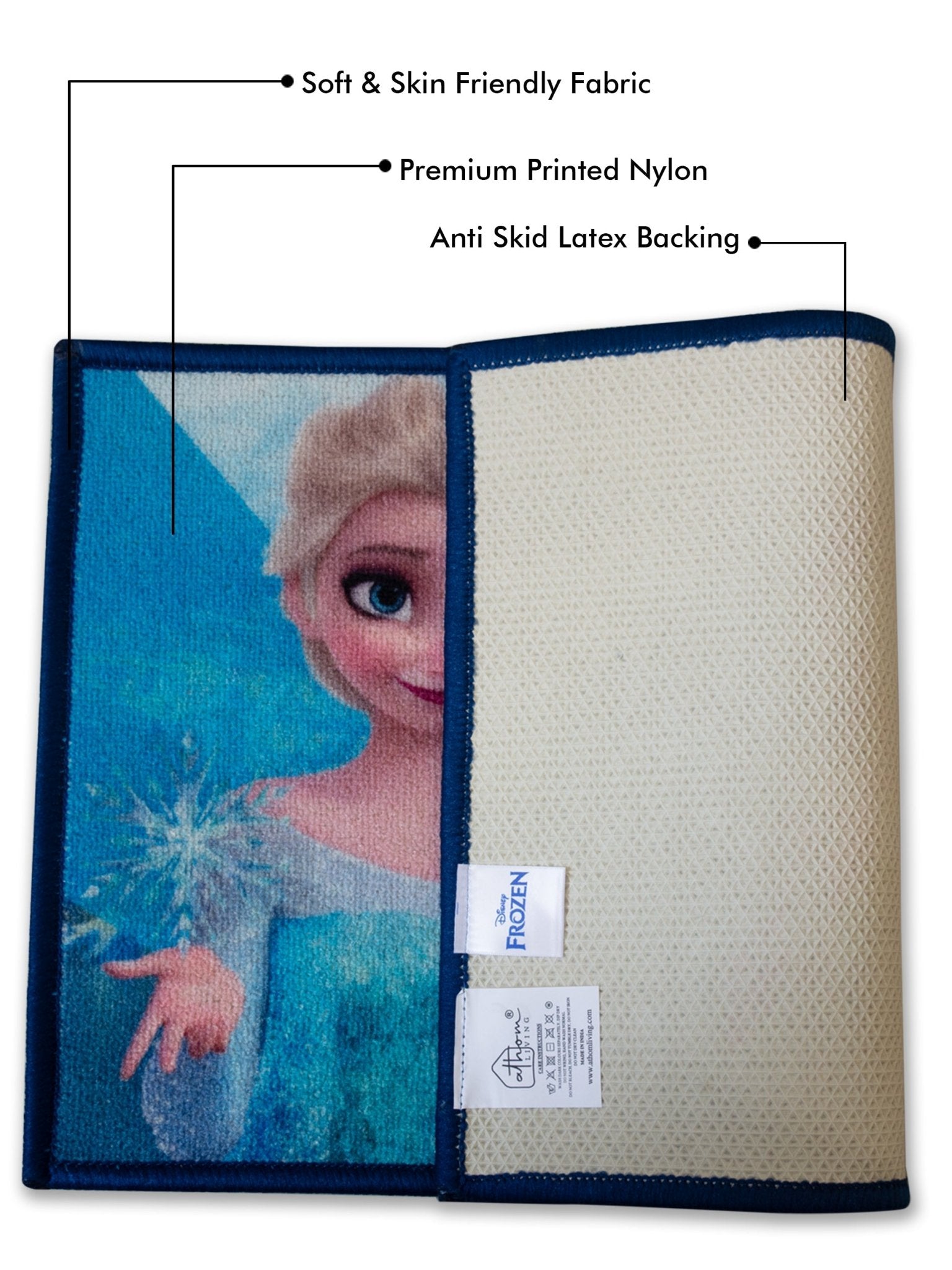 Athom Living Disney Frozen Anna & Elsa Sister Forever Themed with Disney Frozen Characters Digital Printed Multi colored Kids Premium Nylon Bathmat, With Latex Backing, Anti - Skid Bathmat, 37 x 57 cm, Pack of 2 - Athom Living