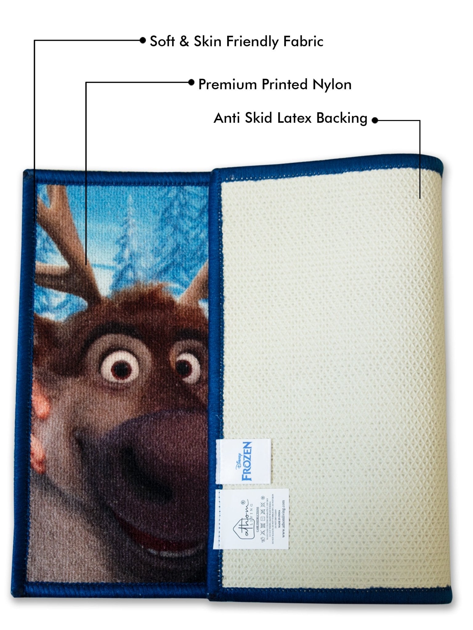 Athom Living Disney Frozen Characters Digital Printed Themed Multi colored Kids Premium Nylon Bathmat, With Latex Backing, Anti - Slip Bathmat, 37 x 57 cm, Pack of 2 - Athom Living