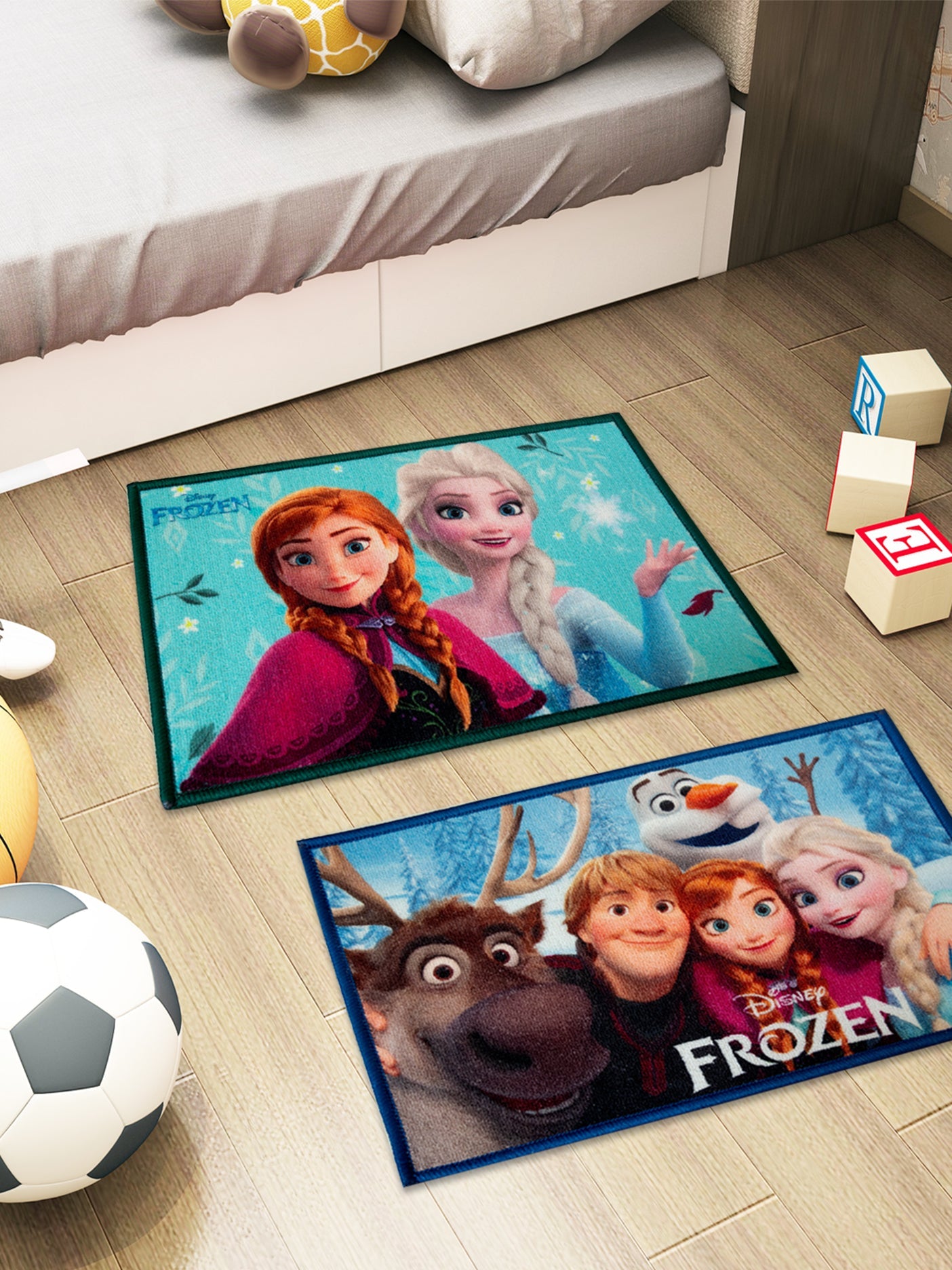 Athom Living Disney Frozen Characters Digital Printed Themed Multi colored Kids Premium Nylon Bathmat, With Latex Backing, Anti - Slip Bathmat, 37 x 57 cm, Pack of 2 - Athom Living