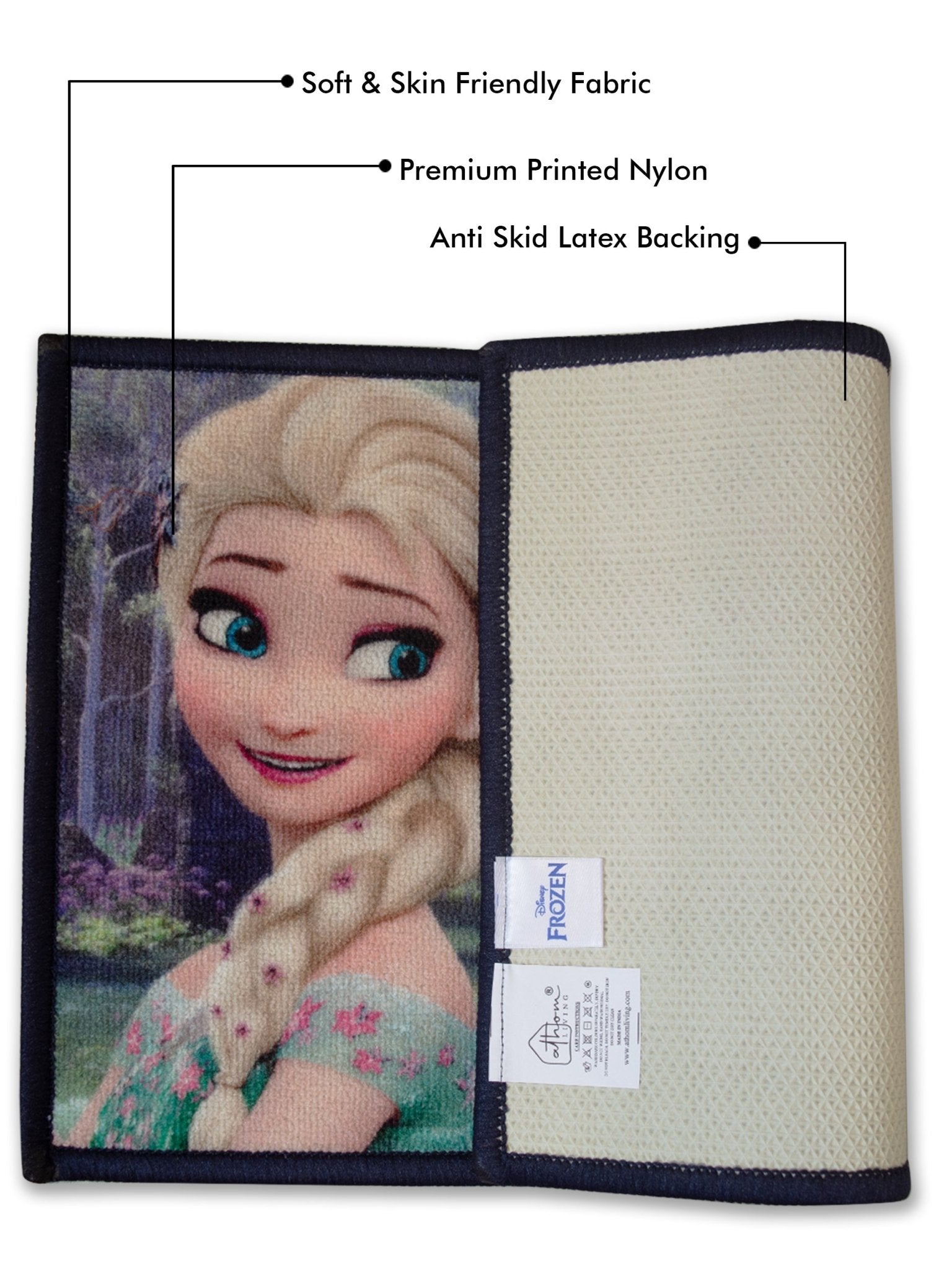Athom Living Disney Frozen Sister Anna & Elsa Digital Printed Themed Multi colored Kids Premium Nylon Bathmat, With Latex Backing, Anti - Slip Bathmat, 37 x 57 cm, Pack of 2 - Athom Living