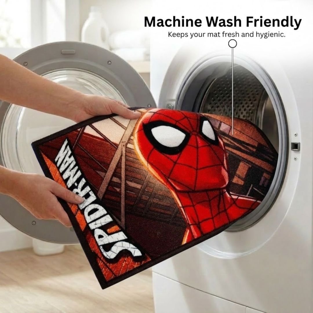 Athom Living Marvel Spiderman Multiple colored Kids Premium Nylon Bathmat, With Latex Backing, Anti - Slip Bathmat, 37 x 57 cm, Pack of 1 - Athom Living