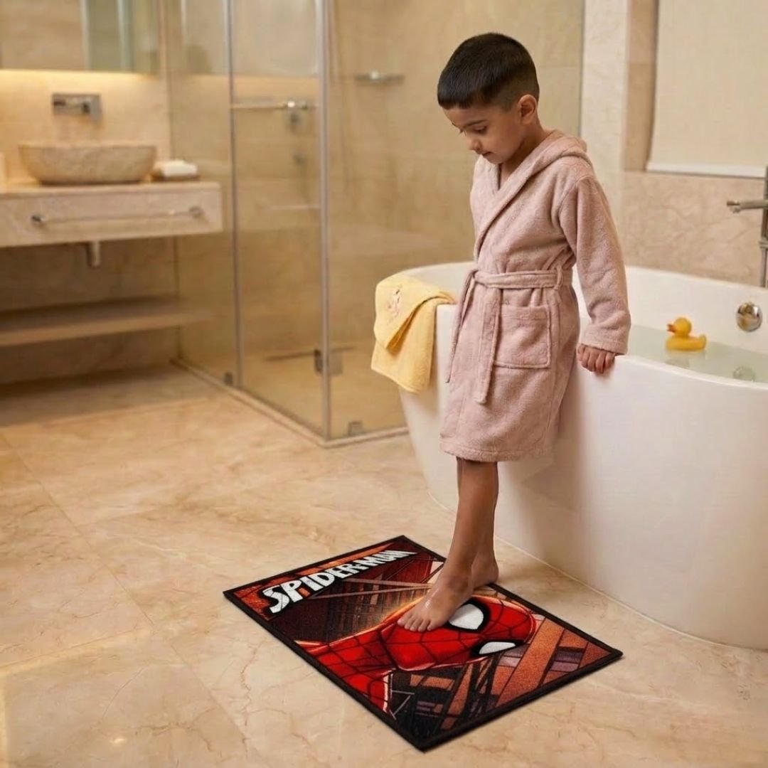 Athom Living Marvel Spiderman Multiple colored Kids Premium Nylon Bathmat, With Latex Backing, Anti - Slip Bathmat, 37 x 57 cm, Pack of 1 - Athom Living