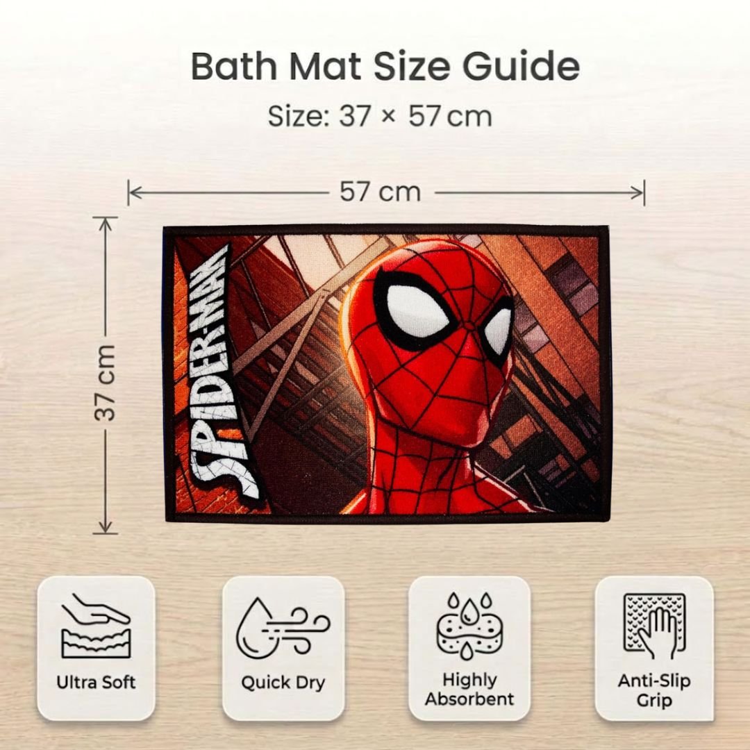 Athom Living Marvel Spiderman Multiple colored Kids Premium Nylon Bathmat, With Latex Backing, Anti - Slip Bathmat, 37 x 57 cm, Pack of 1 - Athom Living