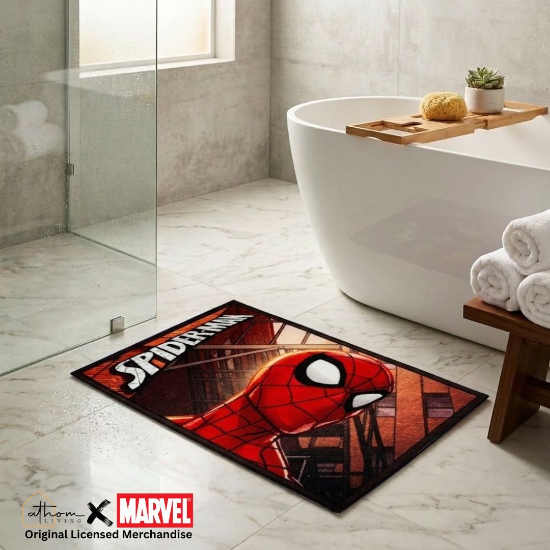 Athom Living Marvel Spiderman Multiple colored Kids Premium Nylon Bathmat, With Latex Backing, Anti - Slip Bathmat, 37 x 57 cm, Pack of 1 - Athom Living