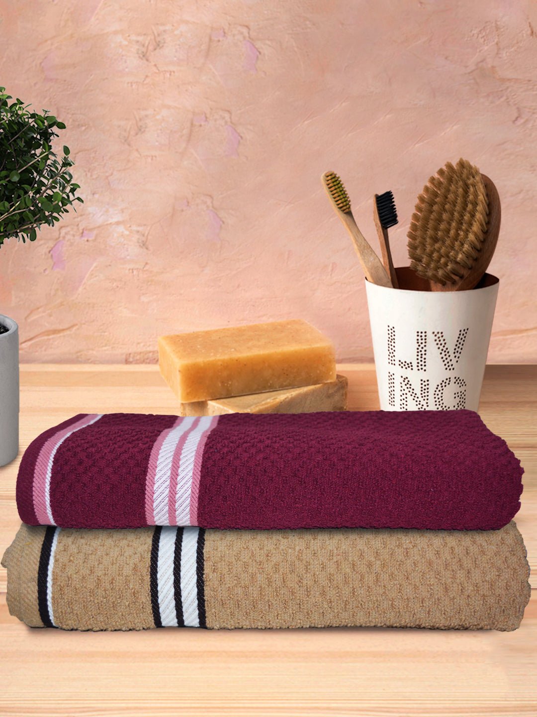 Athom Living Popcorn textured Solid Bath Towel 67x137 cm Pack of 2 - Athom Living