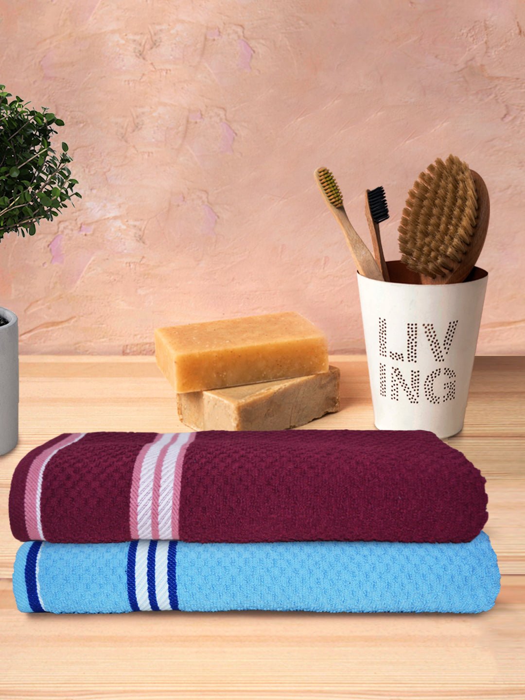 Athom Living Popcorn textured Solid Bath Towel 67x137 cm Pack of 2 - Athom Living