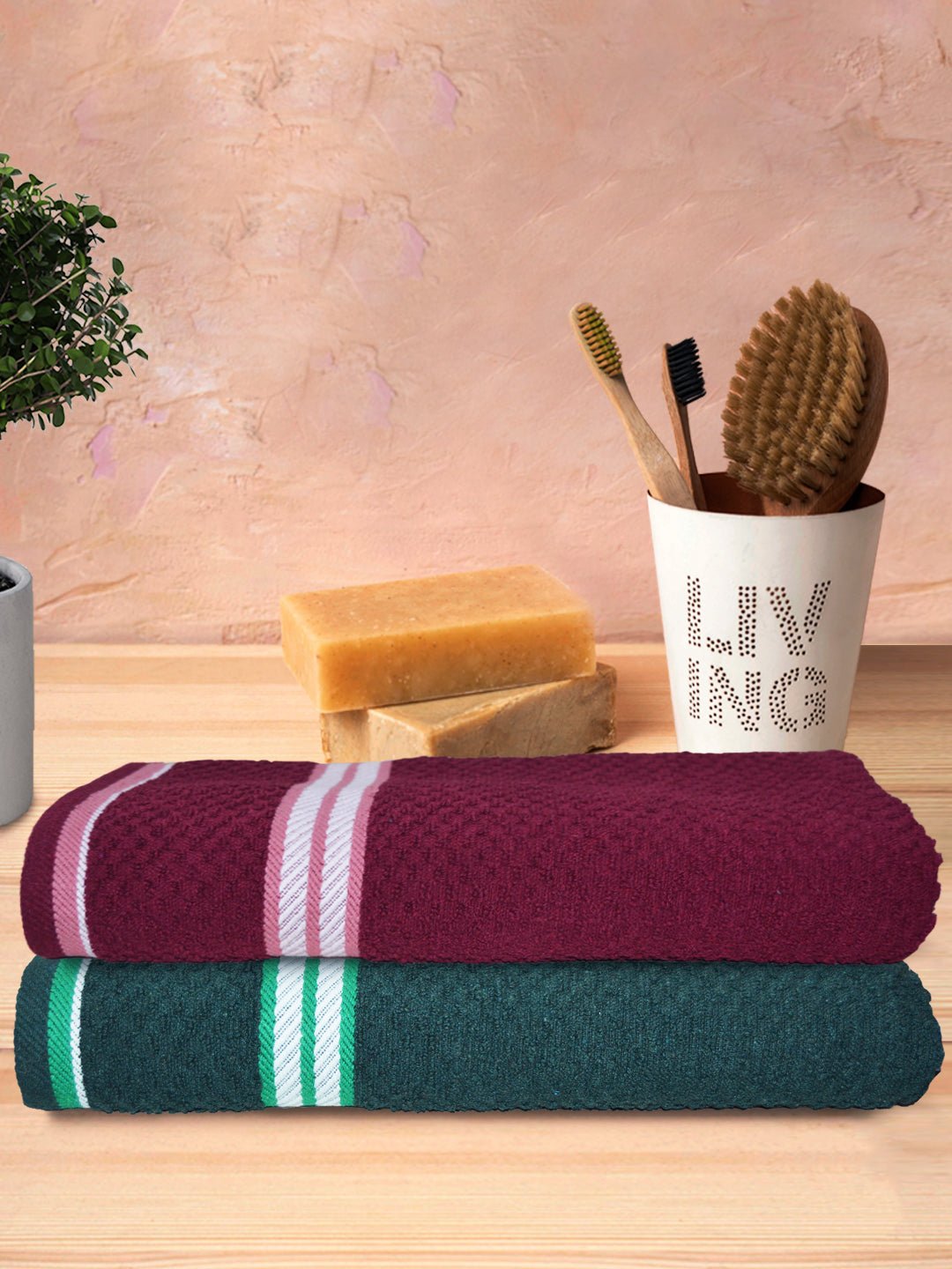 Athom Living Popcorn textured Solid Bath Towel 67x137 cm Pack of 2 - Athom Living