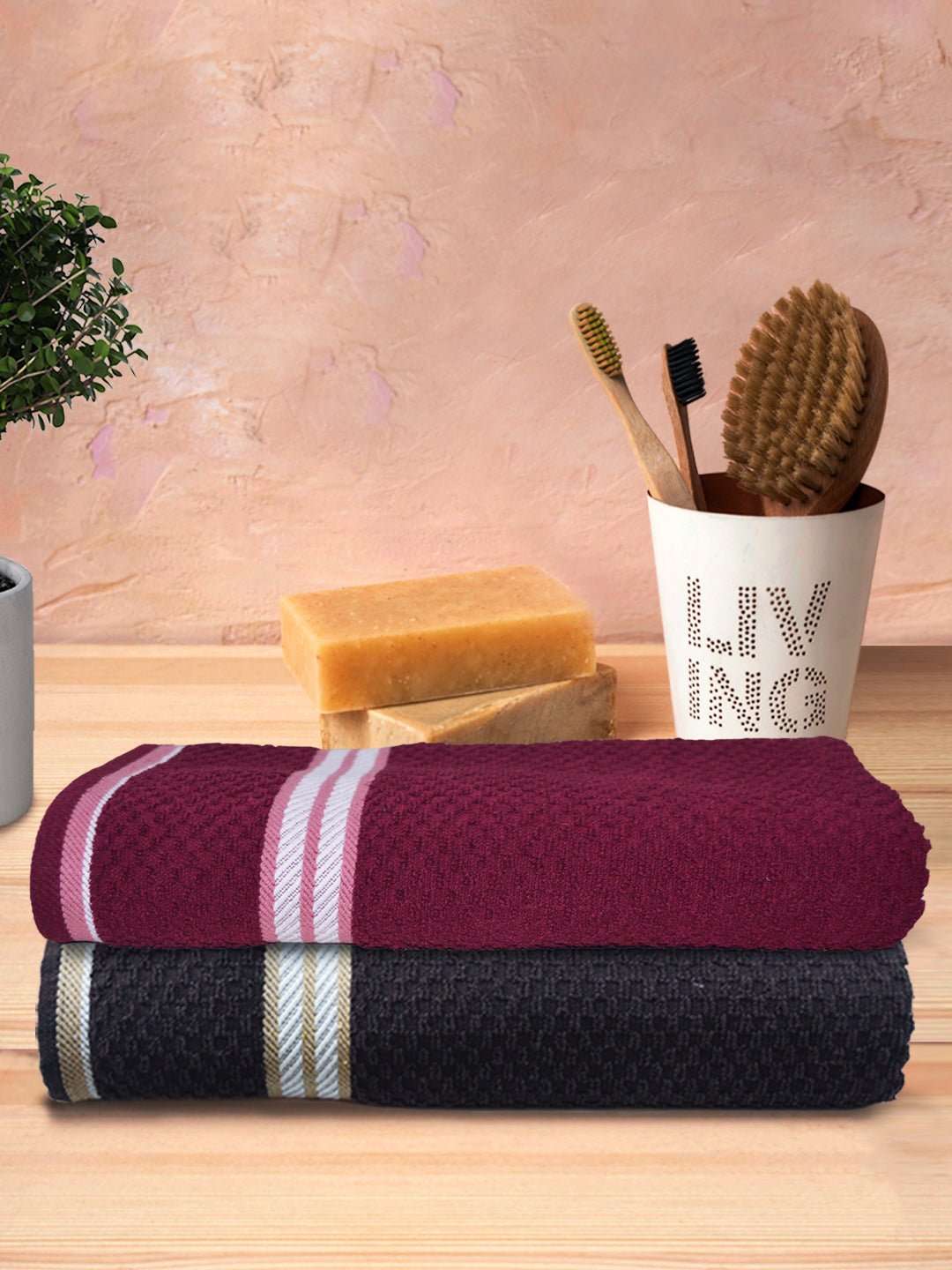 Athom Living Popcorn textured Solid Bath Towel 67x137 cm Pack of 2 - Athom Living
