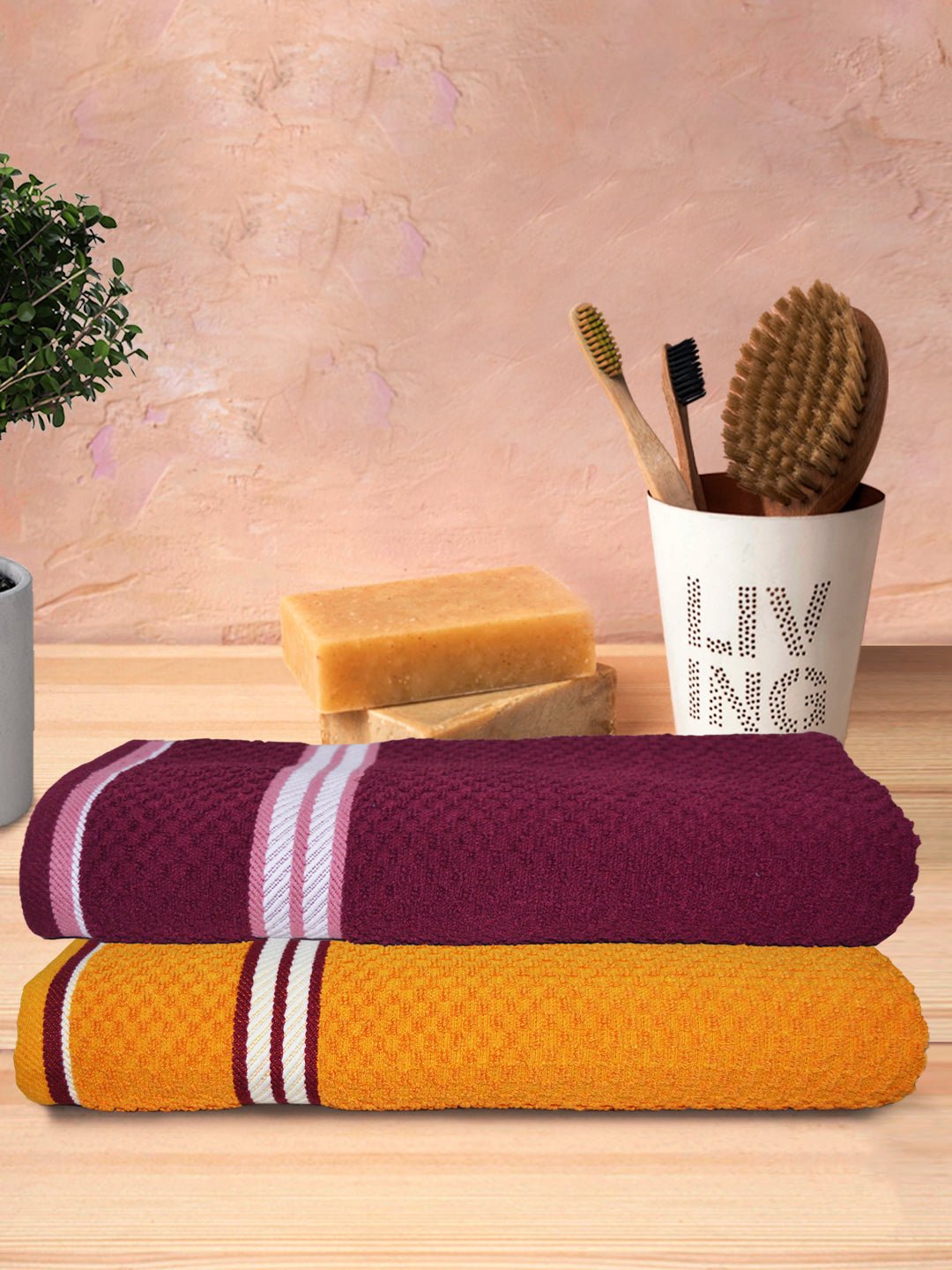 Athom Living Popcorn textured Solid Bath Towel 67x137 cm Pack of 2 - Athom Living