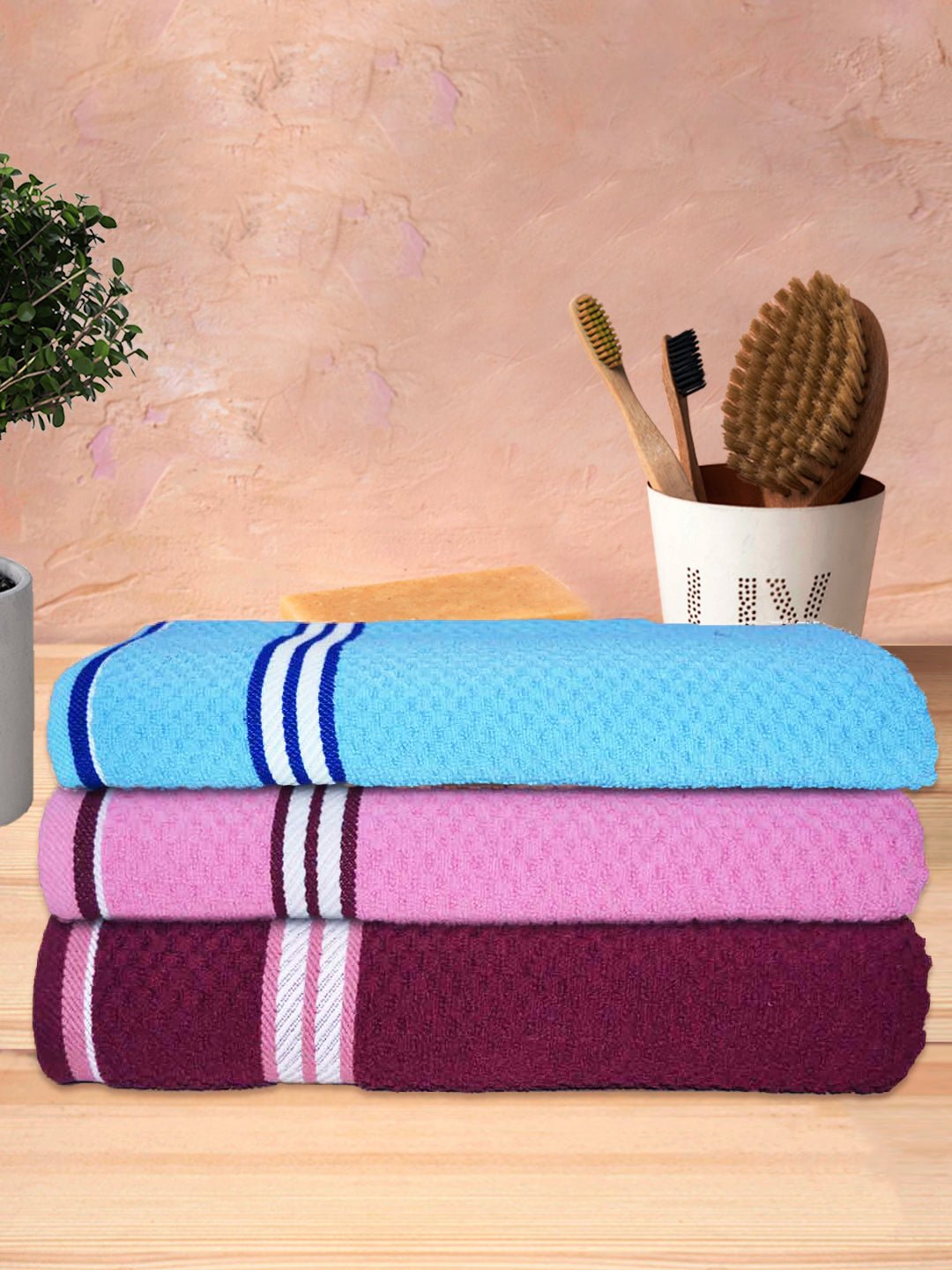 Athom Living Popcorn textured Solid Bath Towel 67x137 cm Pack of 3 - Athom Living