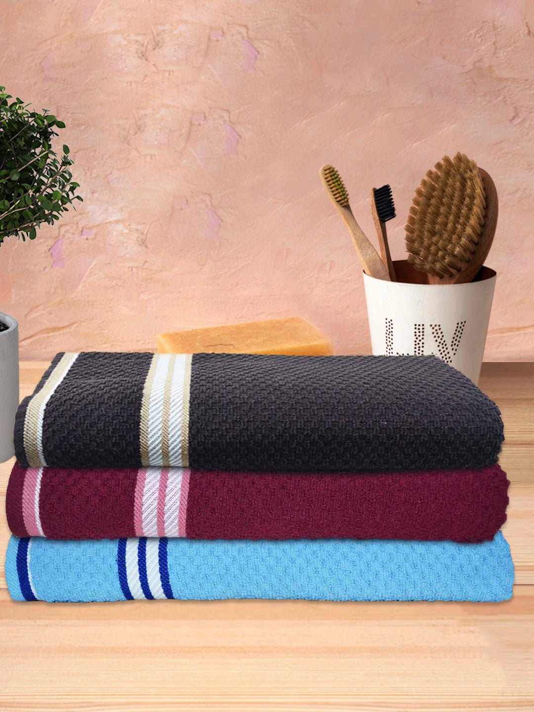 Athom Living Popcorn textured Solid Bath Towel 67x137 cm Pack of 3 - Athom Living