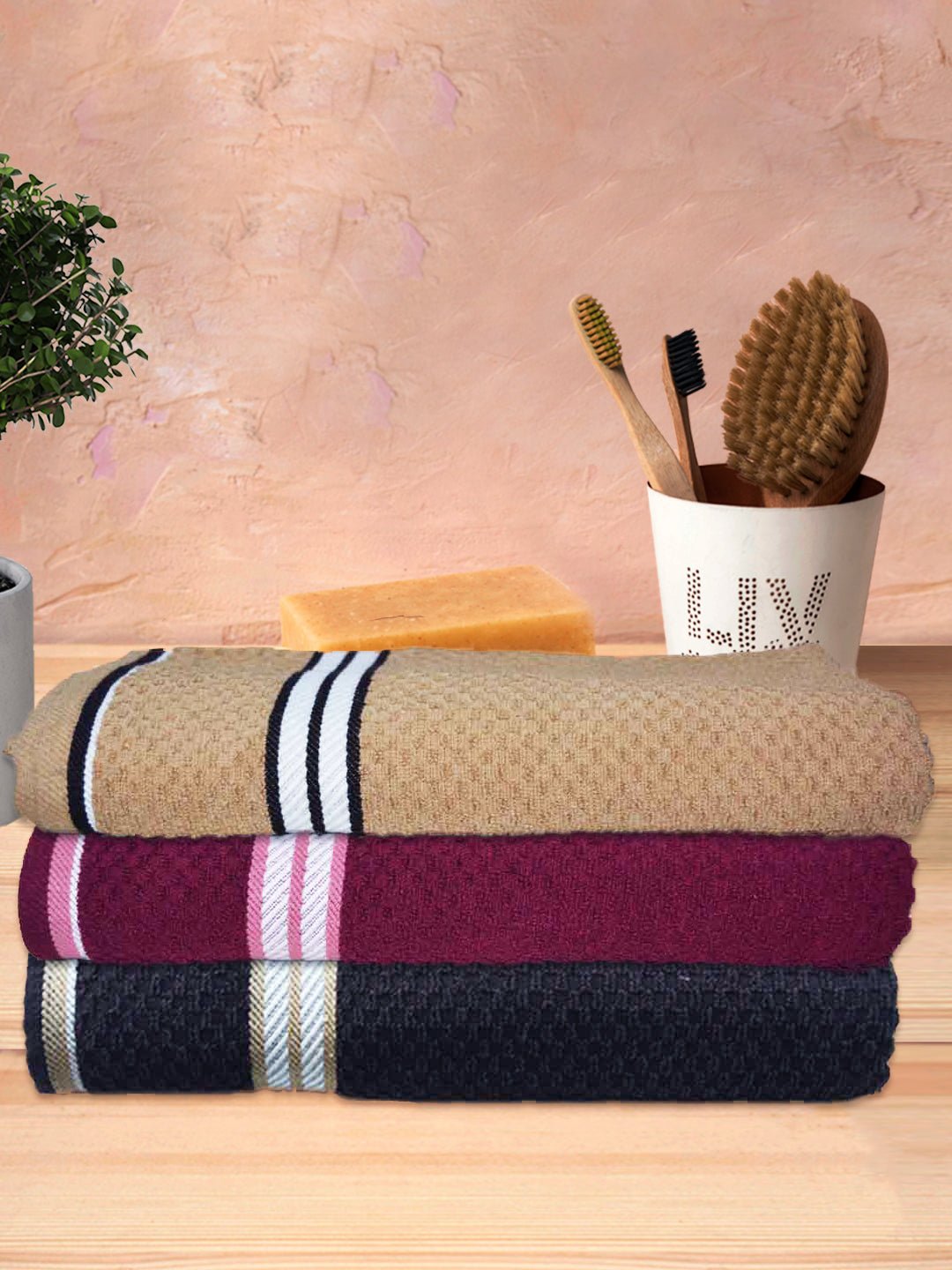 Athom Living Popcorn textured Solid Bath Towel 67x137 cm Pack of 3 - Athom Living