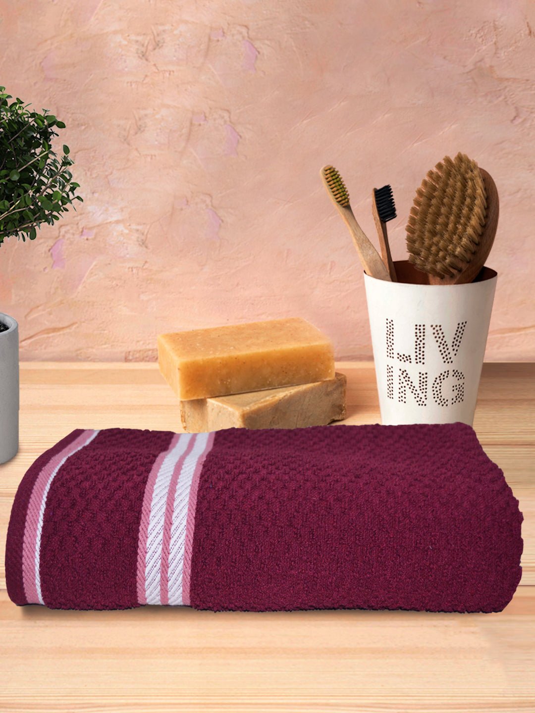 Athom Living Popcorn textured Solid Bath Towel Maroon 67x137 cm Pack of 1 - Athom Living