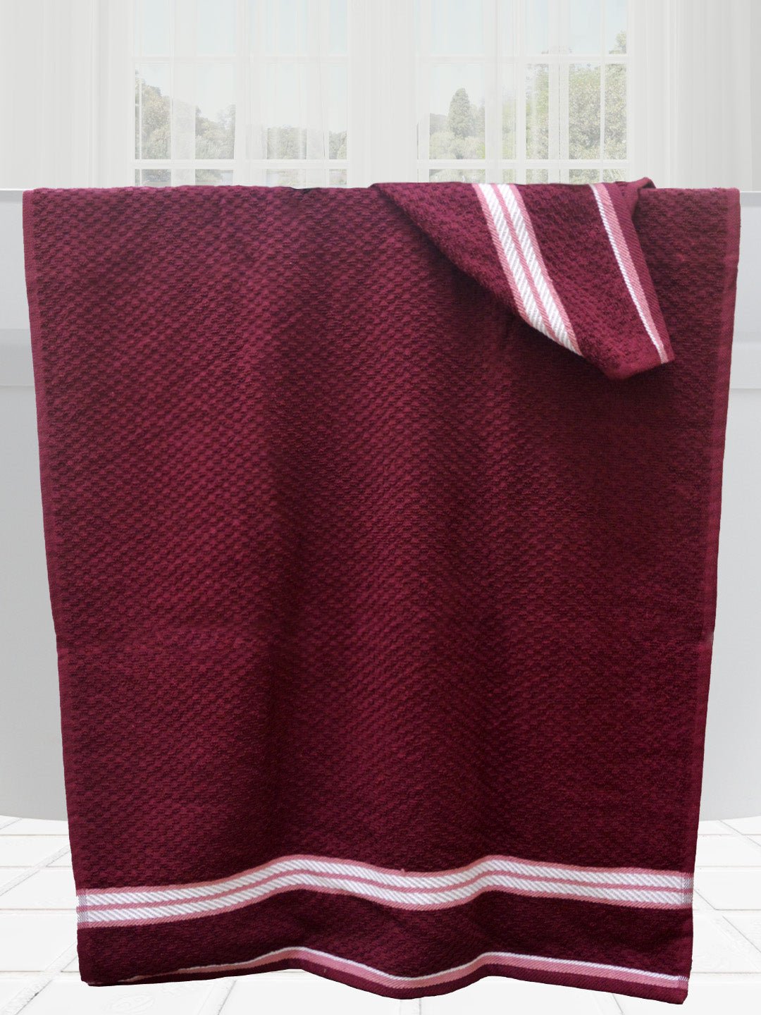 Athom Living Popcorn textured Solid Bath Towel Maroon 67x137 cm Pack of 2 - Athom Living