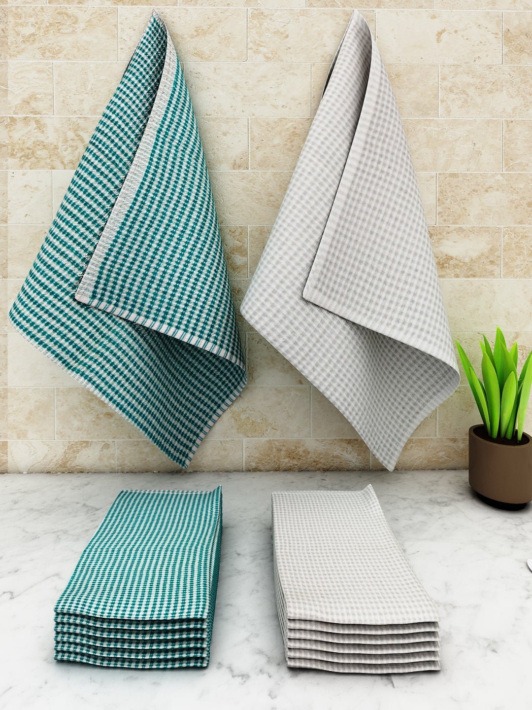 Athom Living Popcorn Textured Solid Kitchen Towel/Cleaning Cloth/ Multipurpose Cloth 320 GSM with hanging loop Pack of 12 - Athom Living