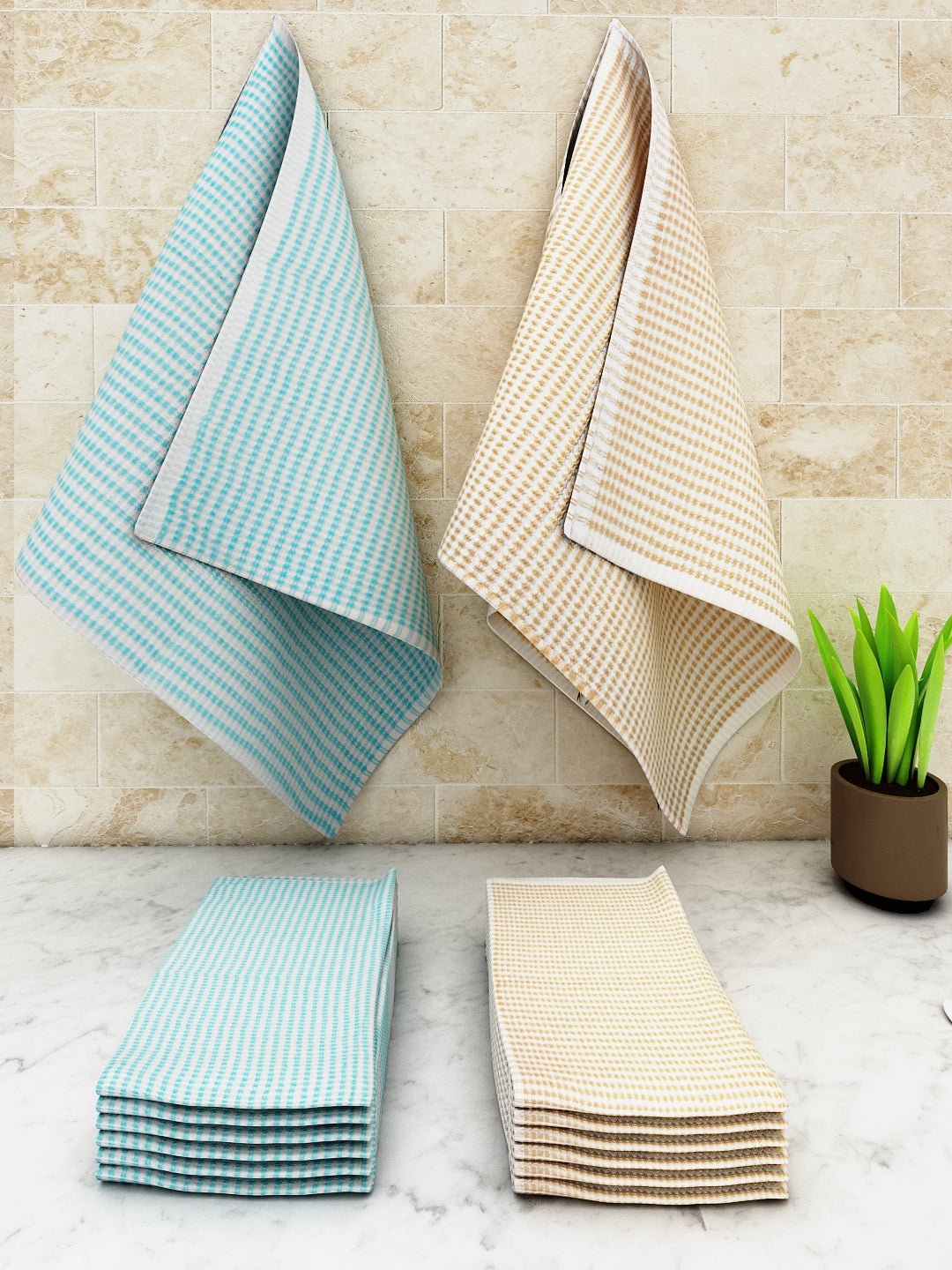 Athom Living Popcorn Textured Solid Kitchen Towel/Cleaning Cloth/ Multipurpose Cloth 320 GSM with hanging loop Pack of 12 - Athom Living