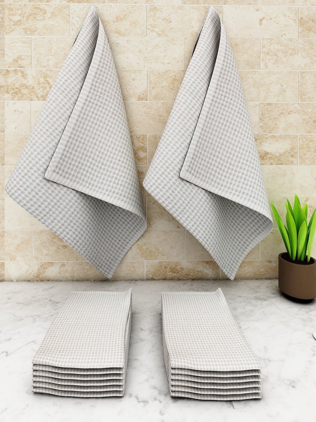 Athom Living Popcorn Textured Solid Kitchen Towel/Cleaning Cloth/ Multipurpose Cloth 320 GSM with hanging loop Pack of 12 - Athom Living
