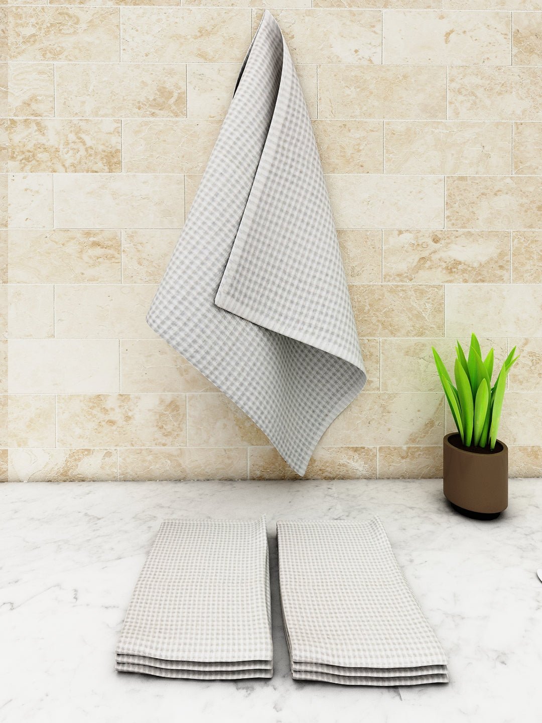 Athom Living Popcorn Textured Solid Kitchen Towel/Cleaning Cloth/ Multipurpose Cloth 320 GSM with hanging loop Pack of 6 - Athom Living