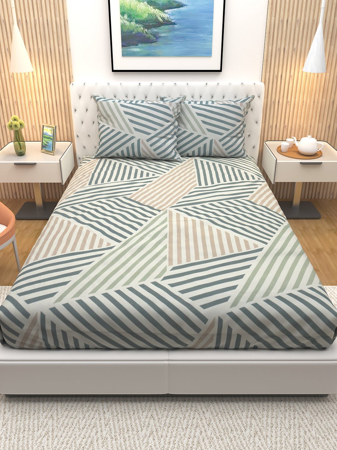 Athom Living Premium Floride with a Treianl Multicolor Stripes Double Bedsheet with 2 Pillow Cover - Athom Living