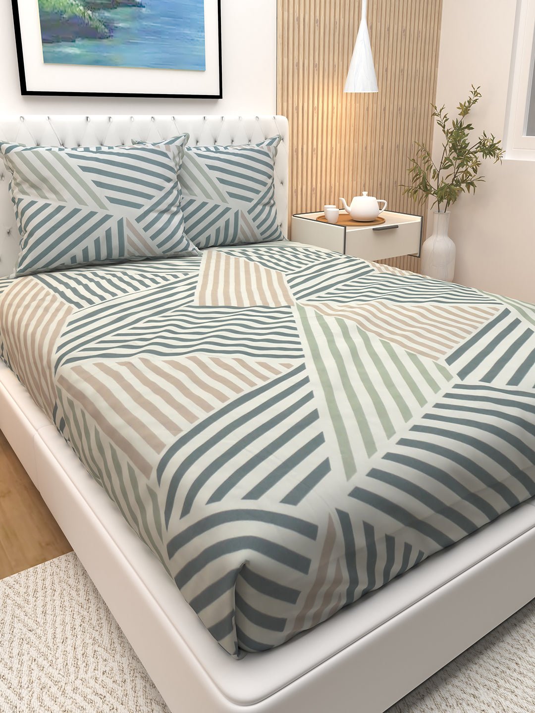 Athom Living Premium Floride with a Treianl Multicolor Stripes Double Bedsheet with 2 Pillow Cover - Athom Living
