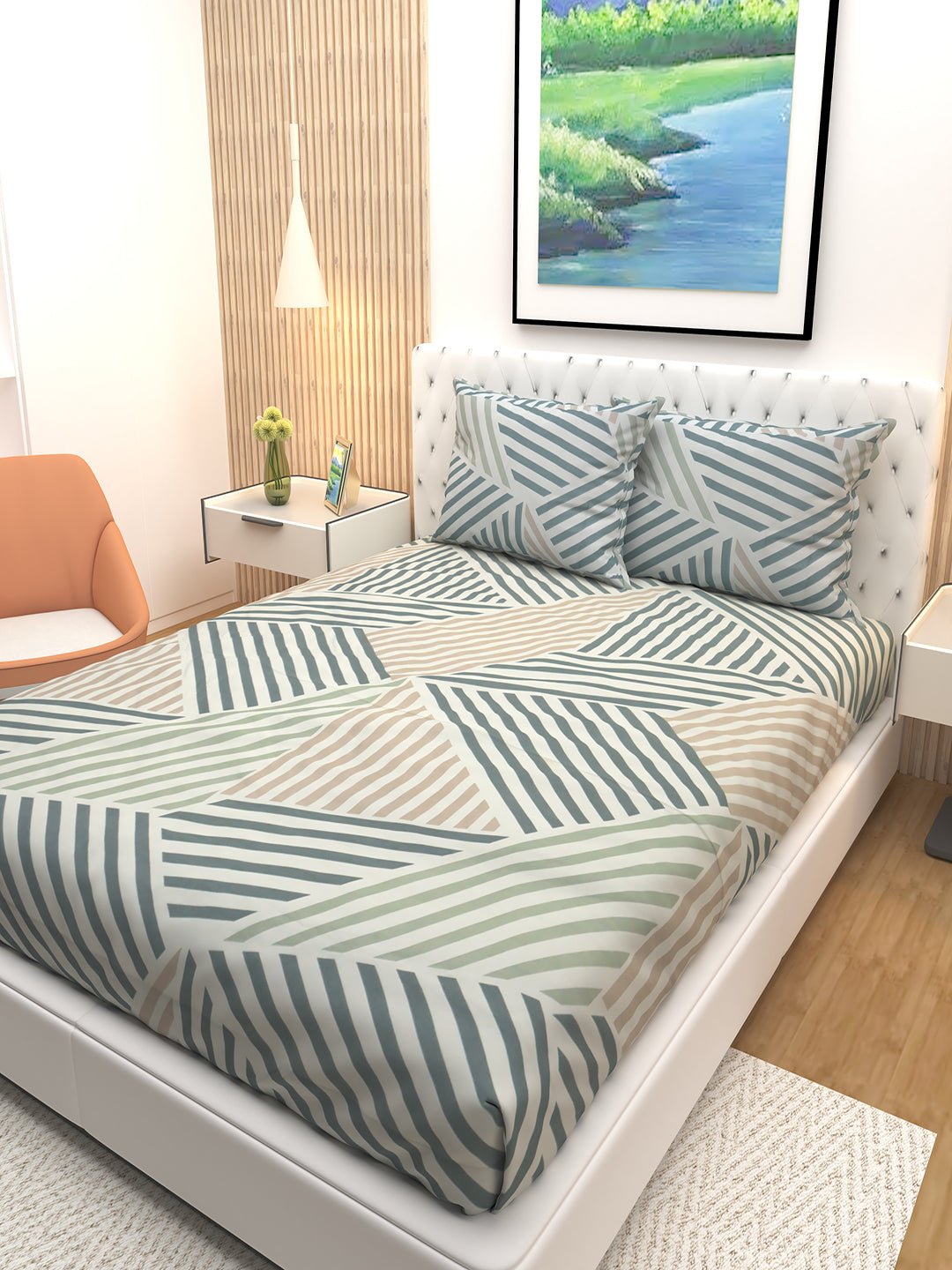 Athom Living Premium Floride with a Treianl Multicolor Stripes Double Bedsheet with 2 Pillow Cover - Athom Living