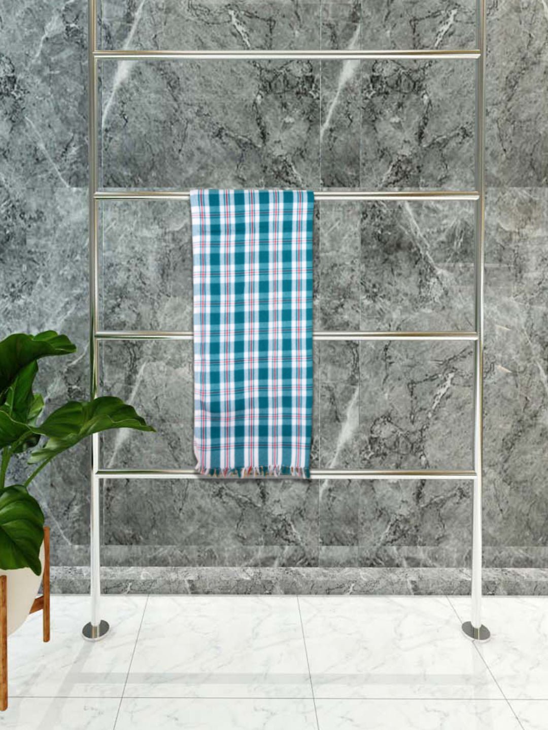 Athom Living Premium Gamcha Bath Towel 75 x 150 cm Pack of 1 White with Bottle Green checkered - Athom Living