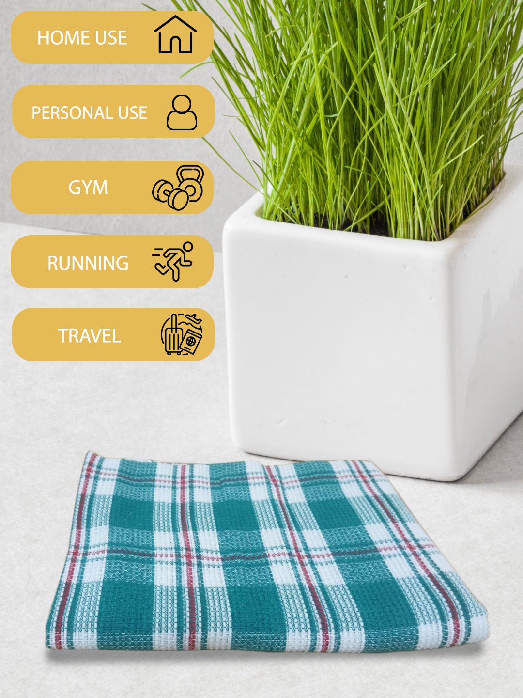 Athom Living Premium Gamcha Bath Towel 75 x 150 cm Pack of 1 White with Bottle Green checkered - Athom Living