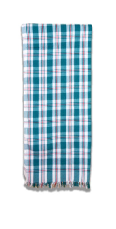 Athom Living Premium Gamcha Bath Towel 75 x 150 cm Pack of 6 White with Bottle Green checkered - Athom Living