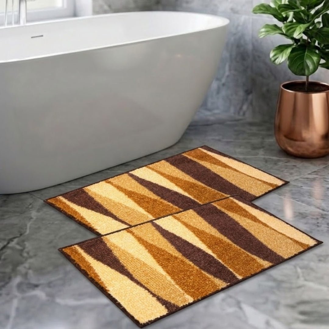Beige Micro Designer Soft Anti Slip Bath Mat Set of 2 by Athom Living - Athom Living