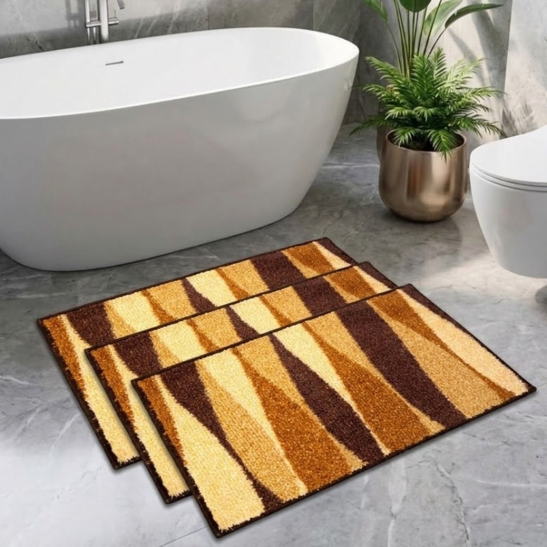 Beige Micro Designer Soft Anti Slip Bath Mat Set of 3 by Athom Living - Athom Living