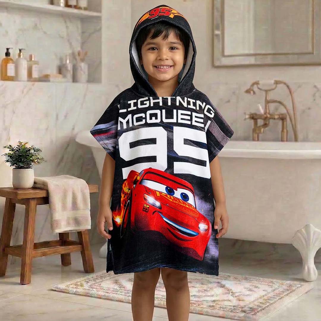 Black Disney Cars Hooded Poncho Towel for Kids by Athom Living - Athom Living