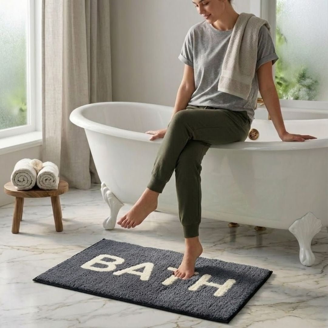 Black Micro Soft Anti - Slip Bath Mat Set of 3 by Athom Living - Athom Living