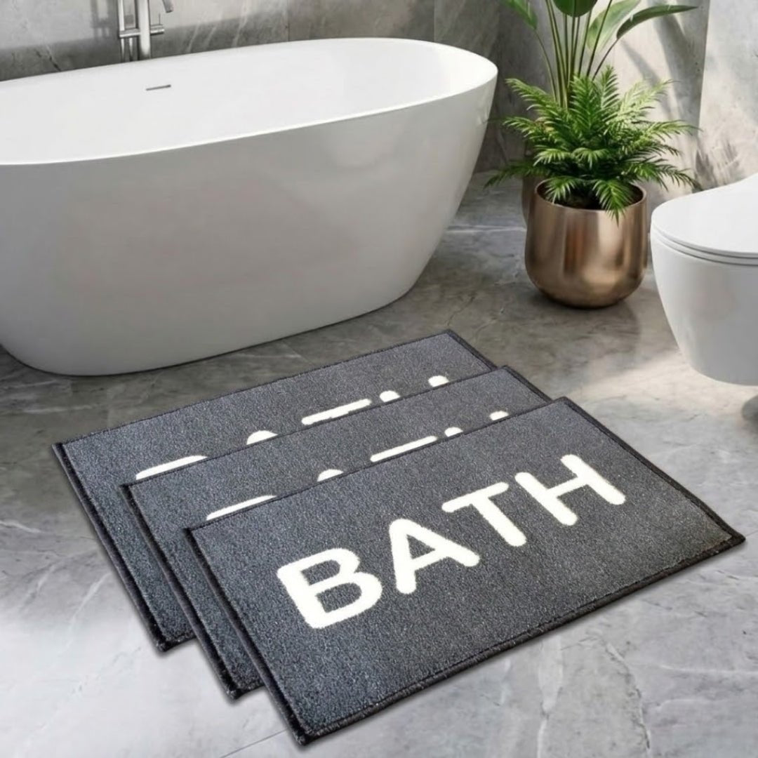 Black Micro Soft Anti - Slip Bath Mat Set of 3 by Athom Living - Athom Living