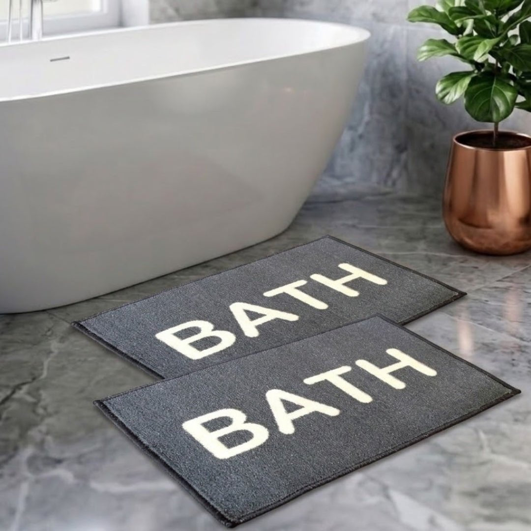 Black Micro Soft Anti - Slip Bathroom Mat Set of 2 by Athom Living - Athom Living