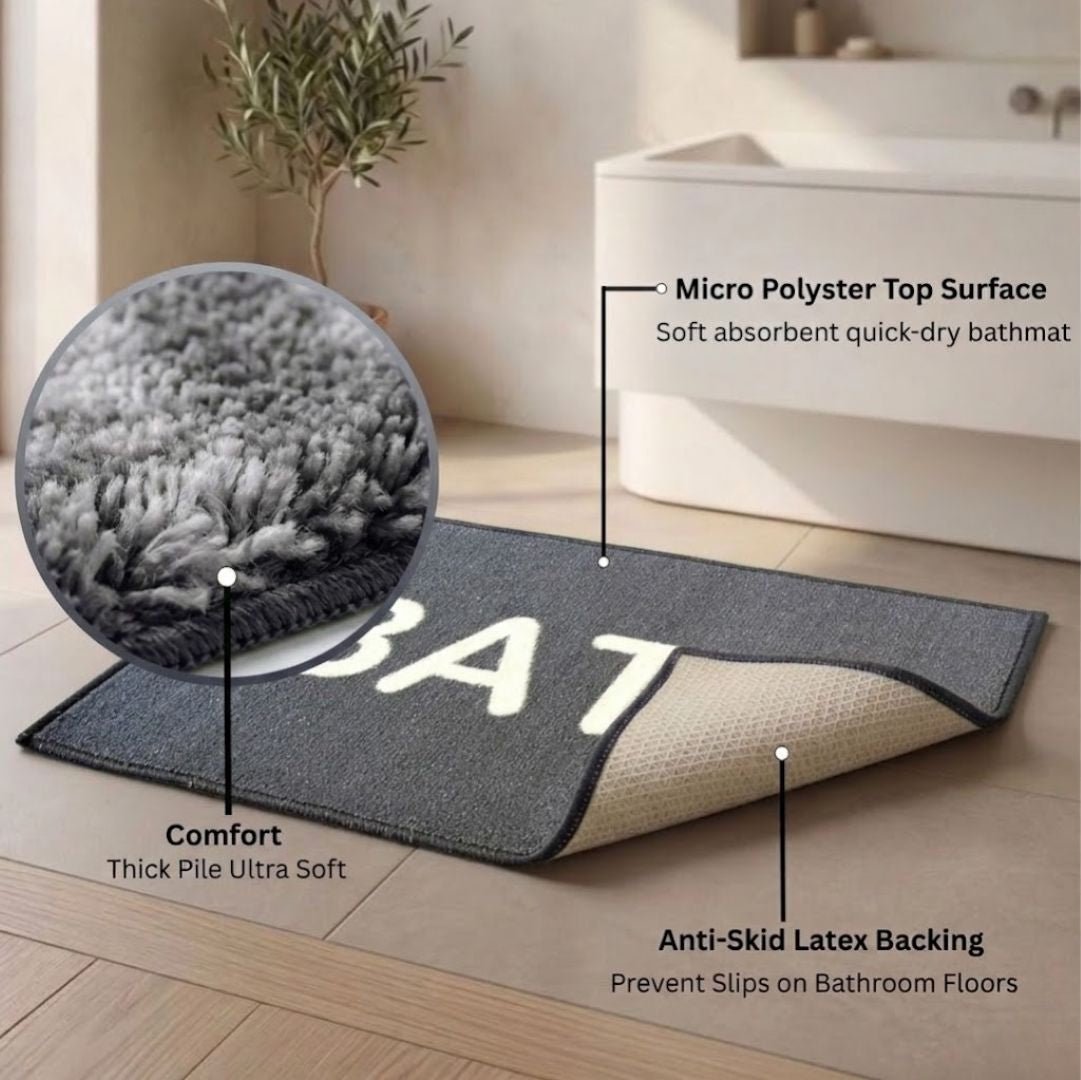 Black Micro Soft Anti - Slip Bathroom Mat Set of 2 by Athom Living - Athom Living