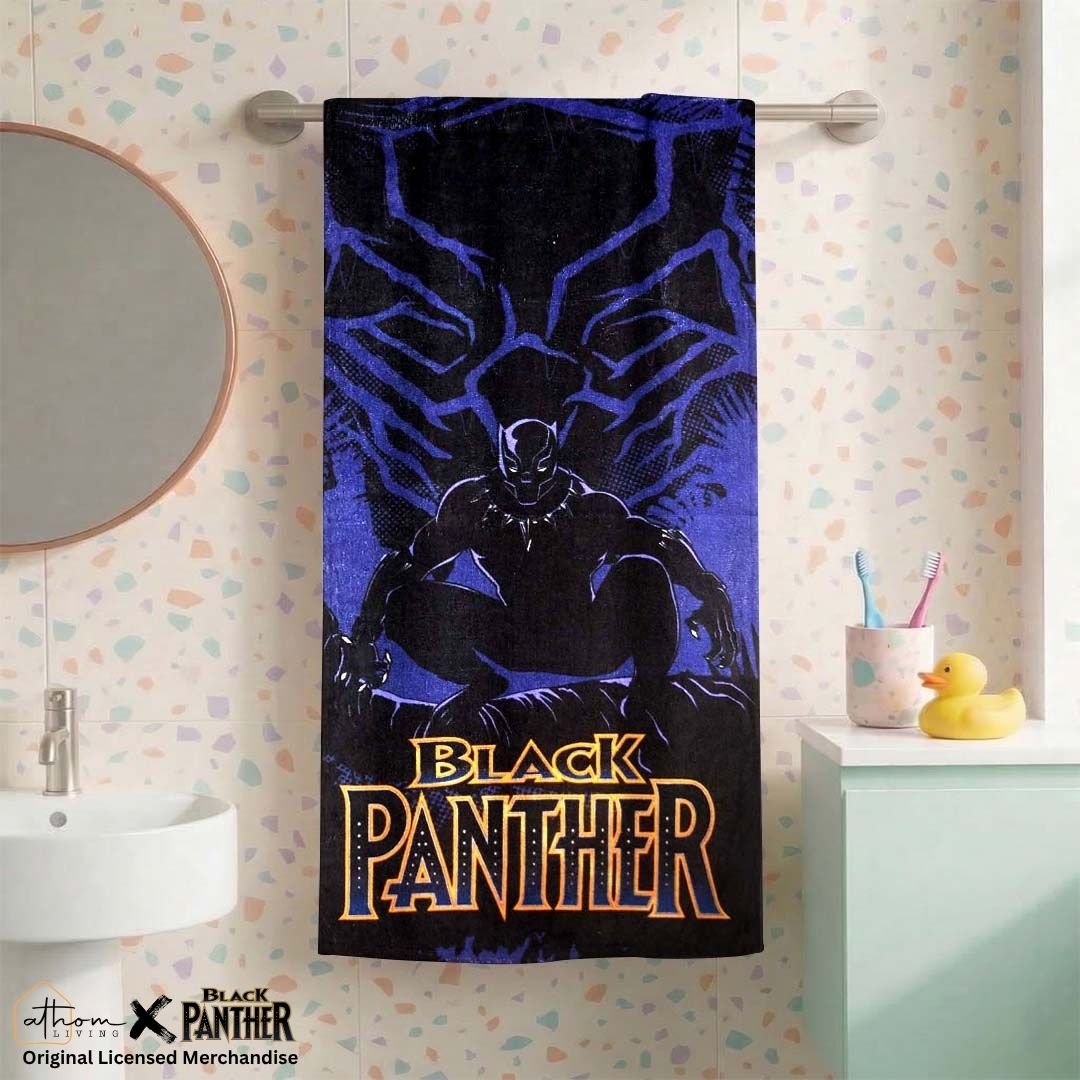 Black Panther Kids Cotton Bath Towel – Soft, Absorbent & Fun Design by Athom living - Athom Living