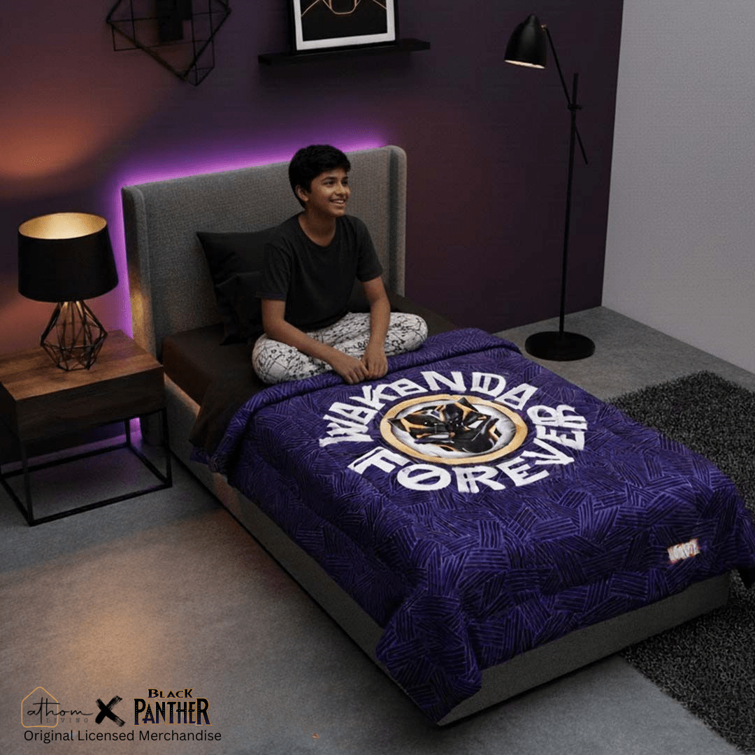 Black Panther Marvel Comforter – Single – "Wakanda Forever" by Athom Living - Athom Living