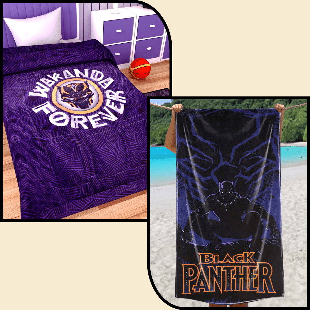 Black Panther - Themed Kids Comforter & Kids Bath Towel Combo Set of 2 by Athom Living - Athom Living