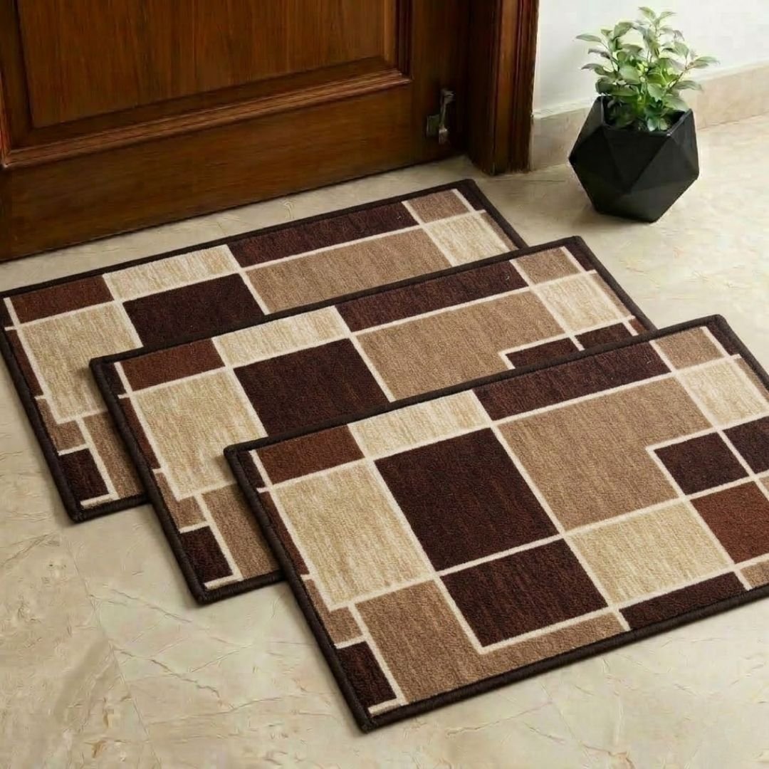Block Printed Premium Anti Slip Printed Door Mat Pack of 3 by Athom Living - Athom Living