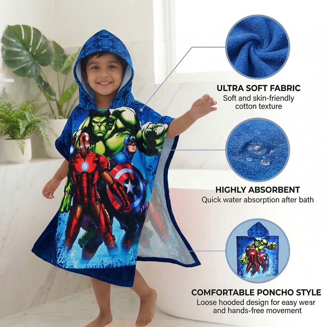 Blue Avengers Hooded Poncho Towel for Kids by Athom Living - Athom Living