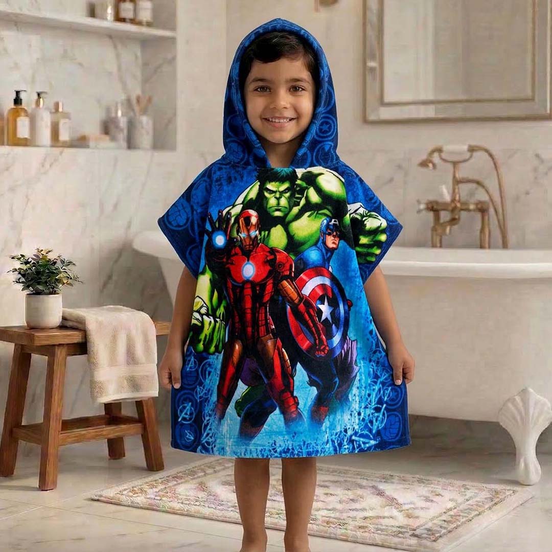 Blue Avengers Hooded Poncho Towel for Kids by Athom Living - Athom Living