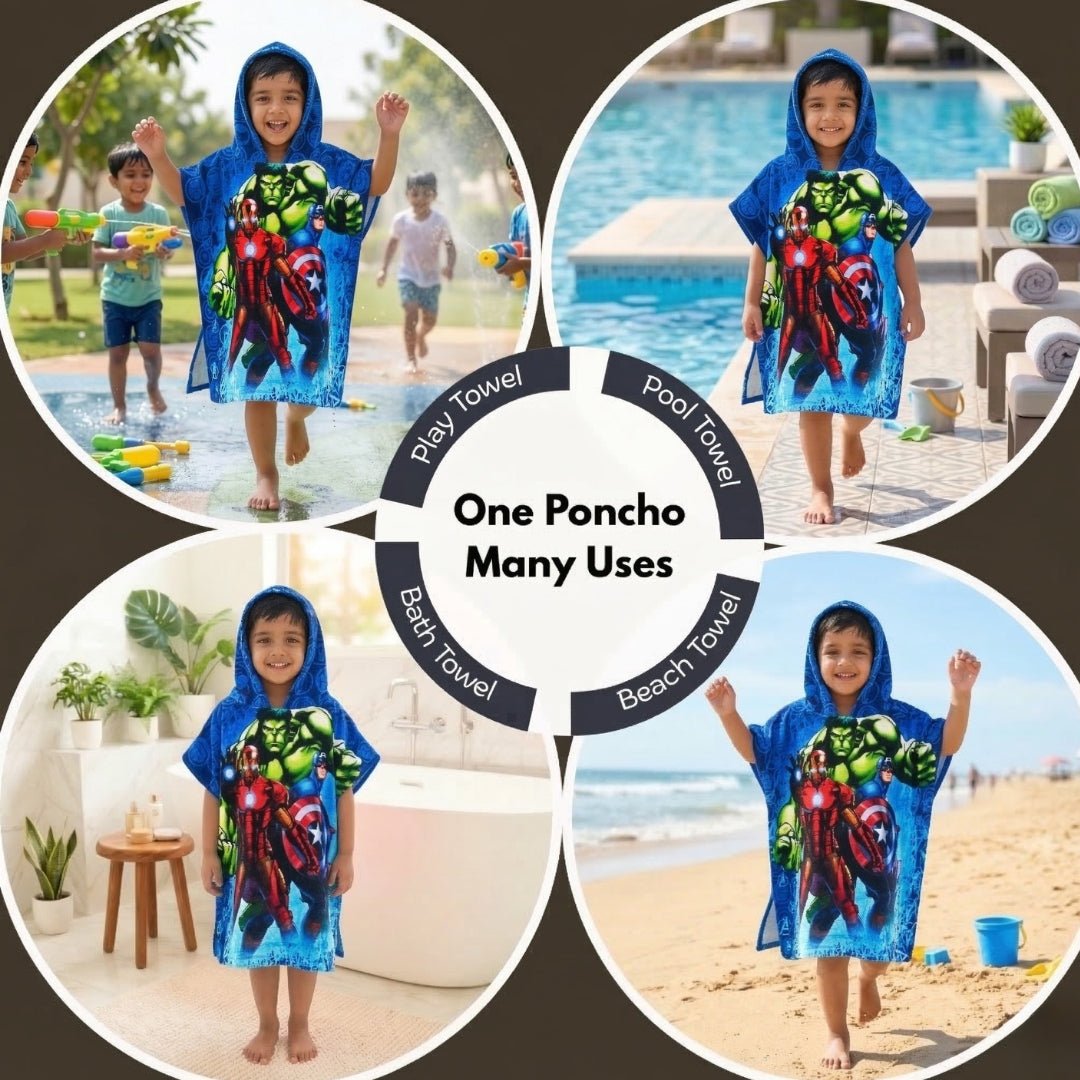 Blue Avengers Hooded Poncho Towel for Kids by Athom Living - Athom Living